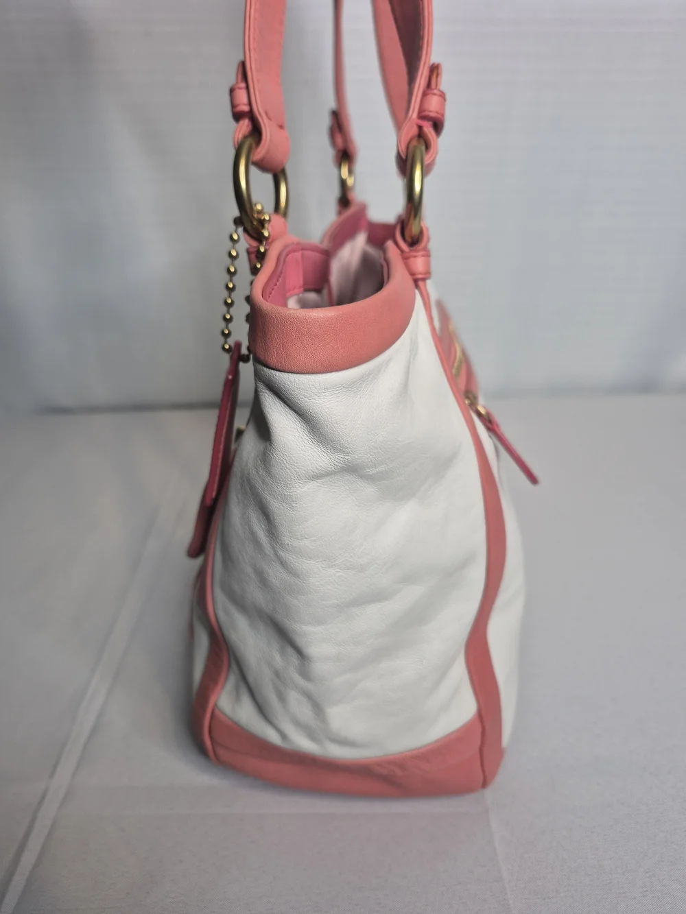 Coach Pink & White Two-Tone Leather Handbag Set EUC